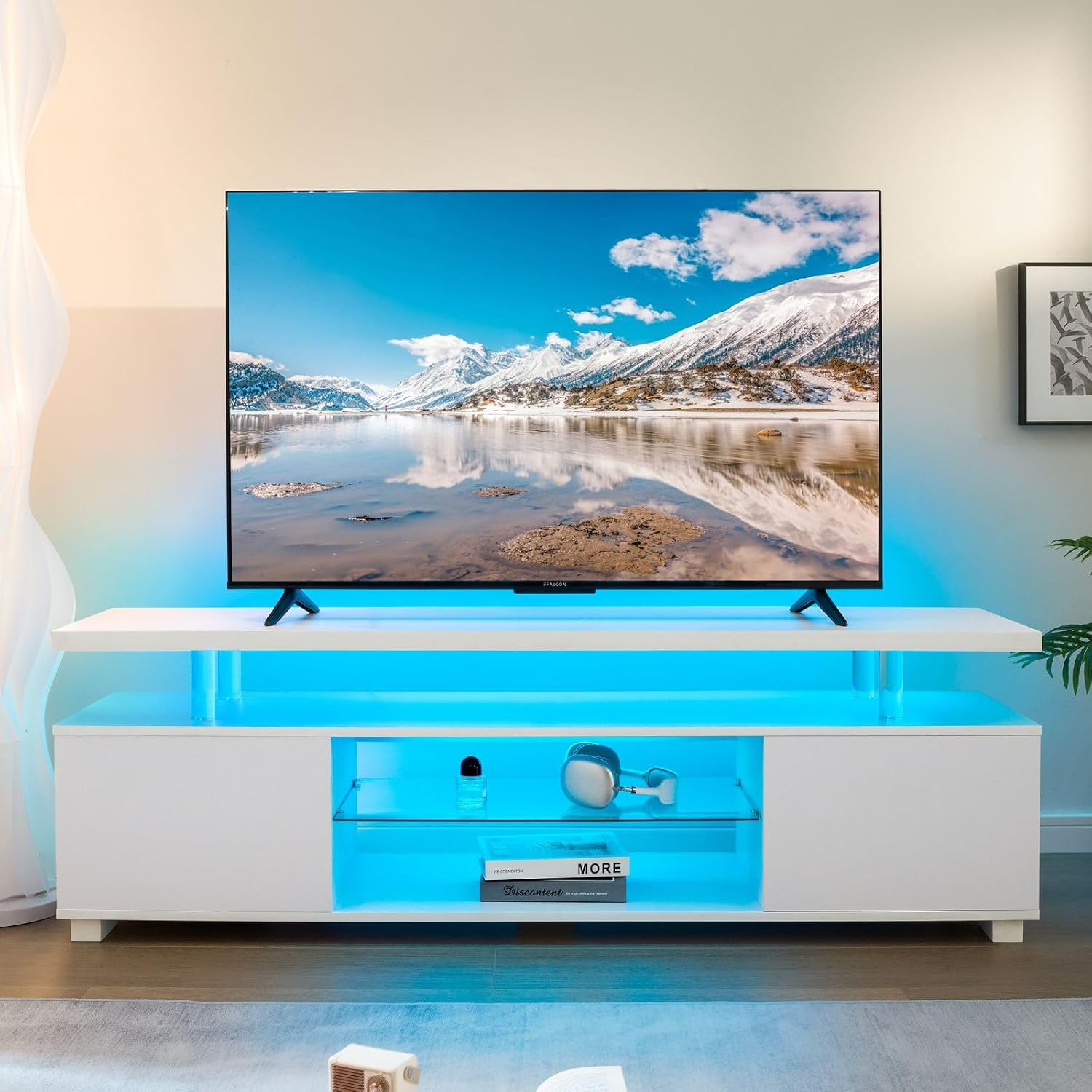 Gaming Console Entertainment Center - White LED TV Stand Entertainment Center