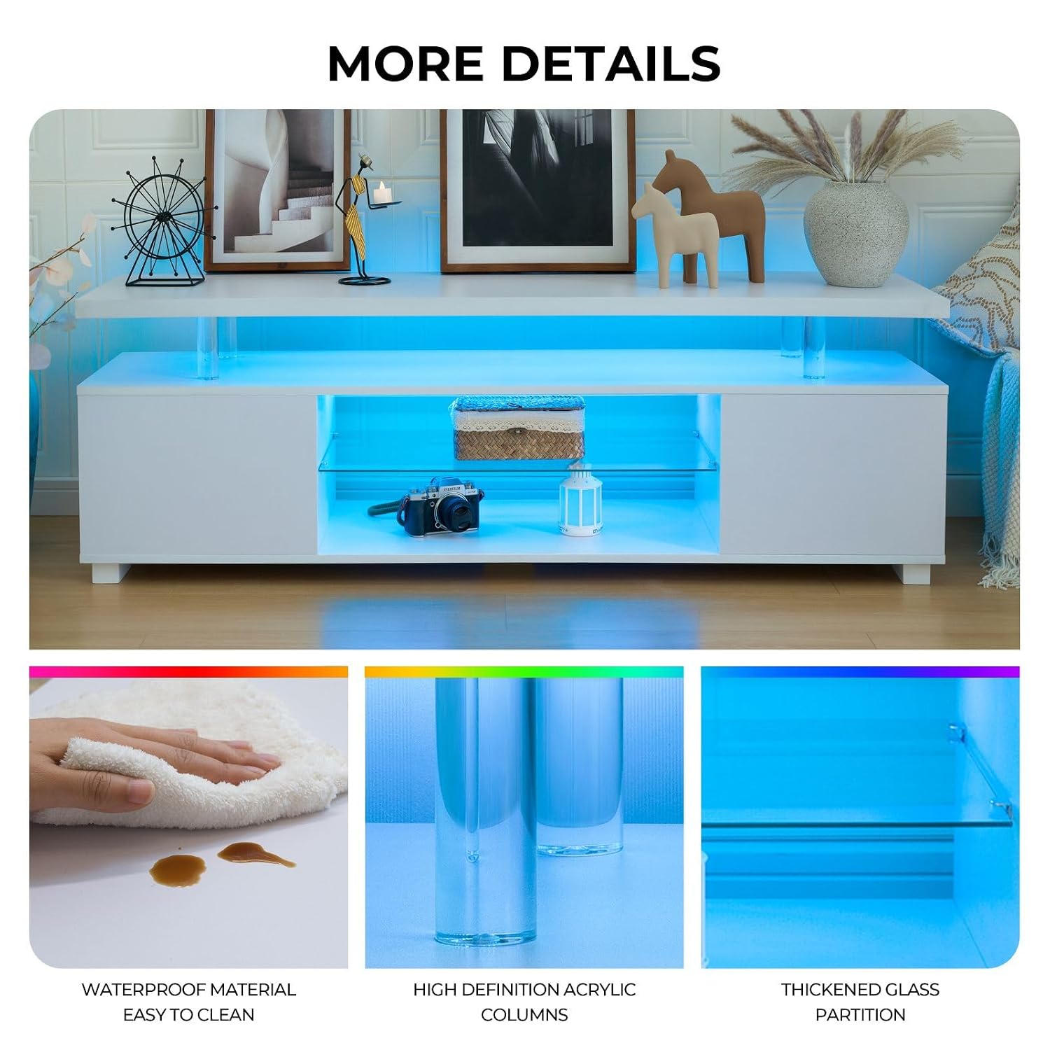 White LED TV Stand Entertainme - Gaming Console Entertainment Center ulasan dan harga
