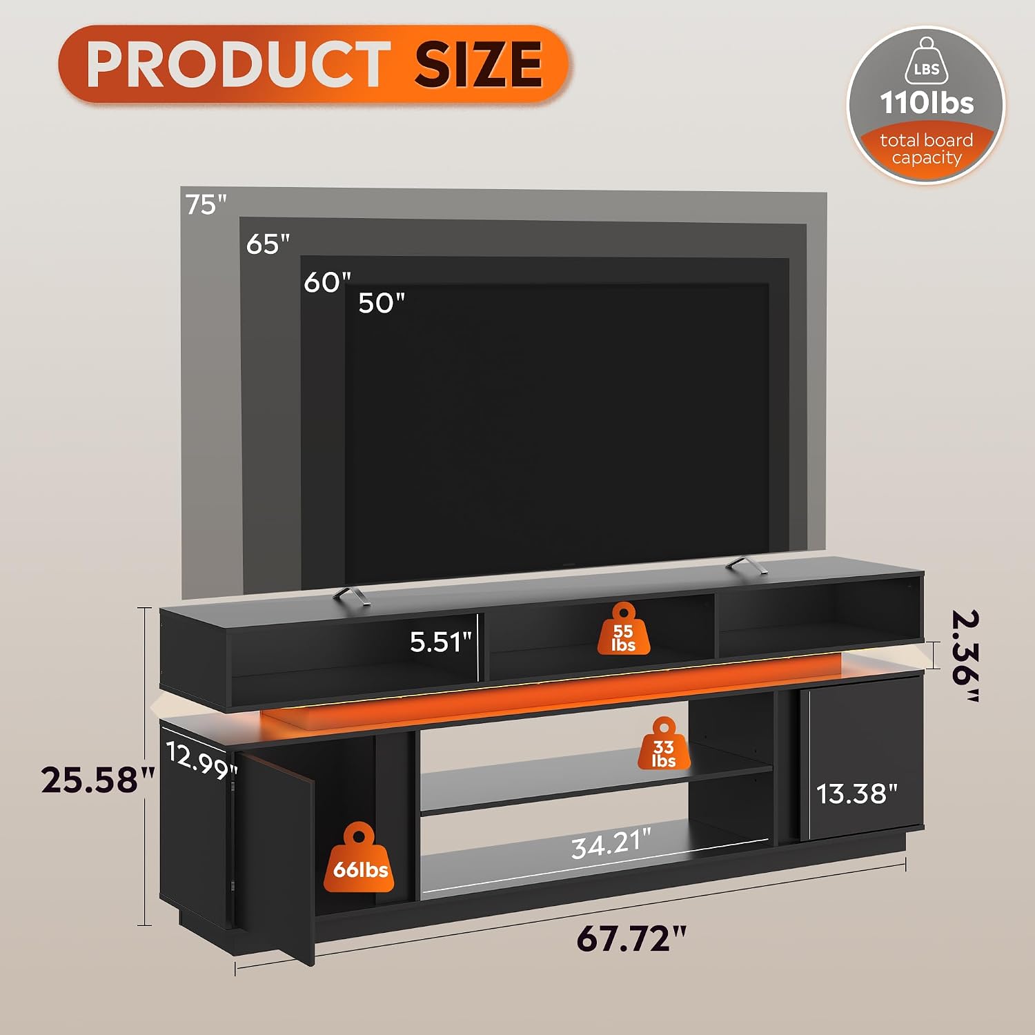 Modern TV Stand 75 Inch Entert - Gaming Console Entertainment Center ulasan dan harga