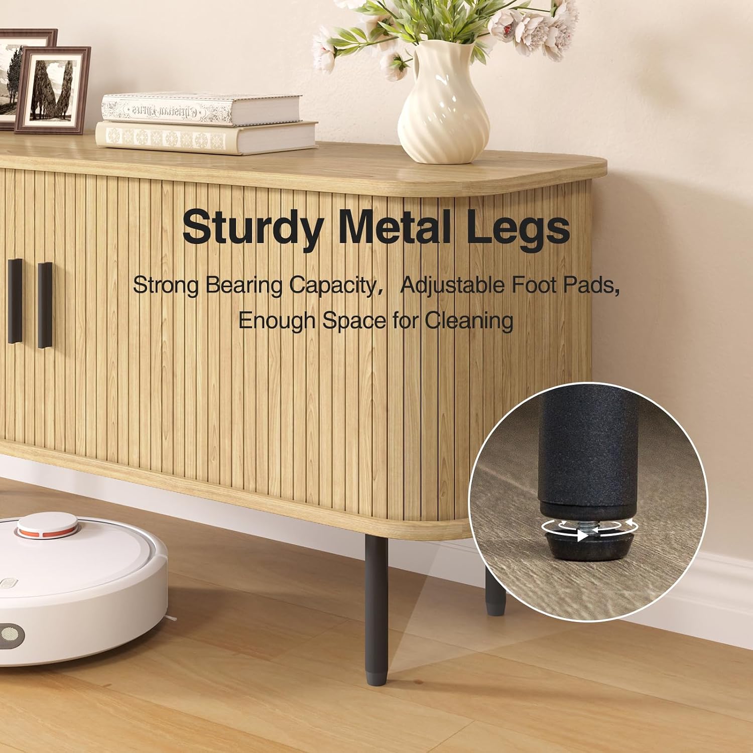 Natural Fluted TV Stand for 60 - Gaming Console Entertainment Center ulasan dan harga