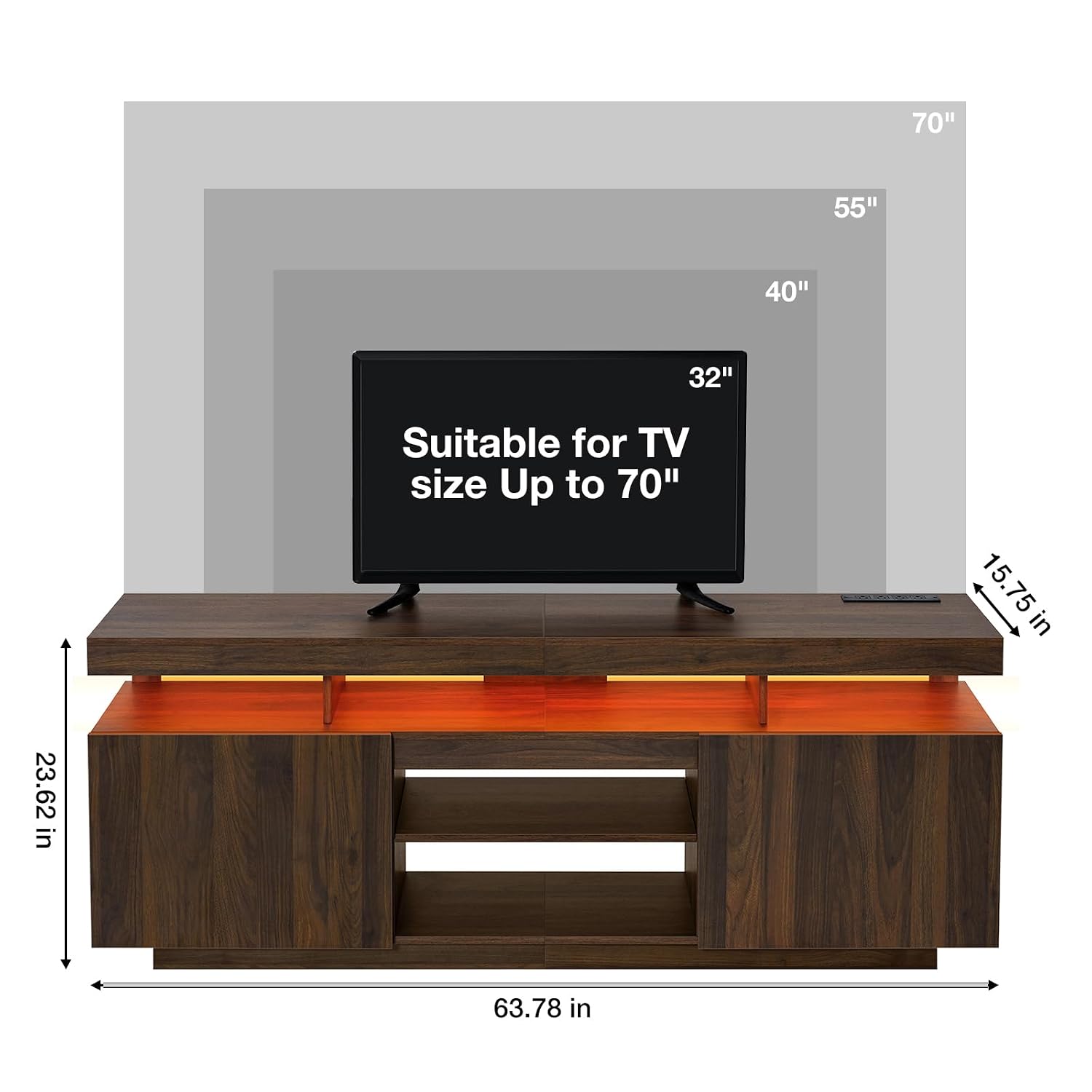 LED TV Stand with Power Outlet - Gaming Console Entertainment Center ulasan dan harga