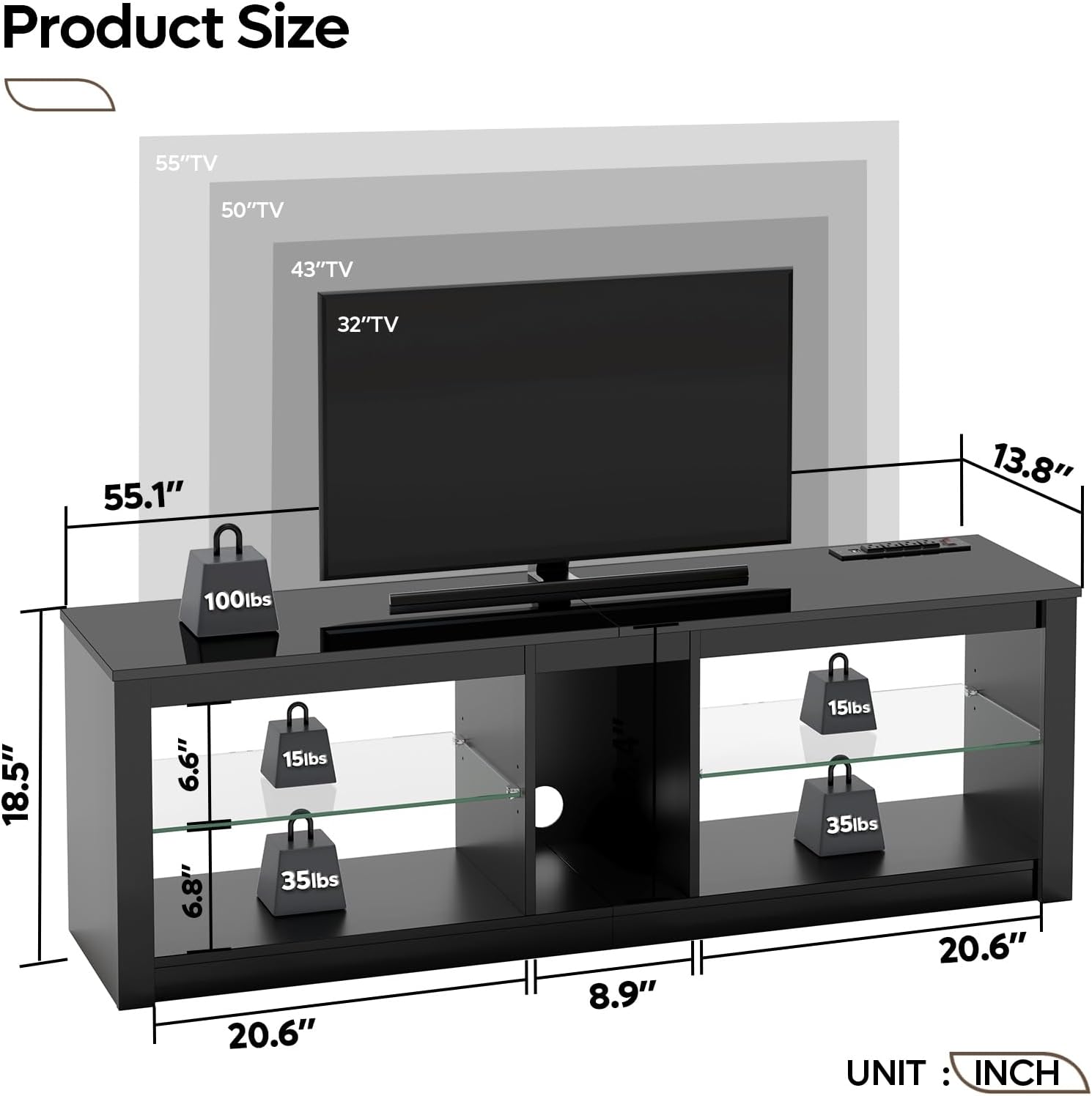 Led Tv Stand Fits 55 60 65 Inc - Gaming Console Entertainment Center ulasan dan harga