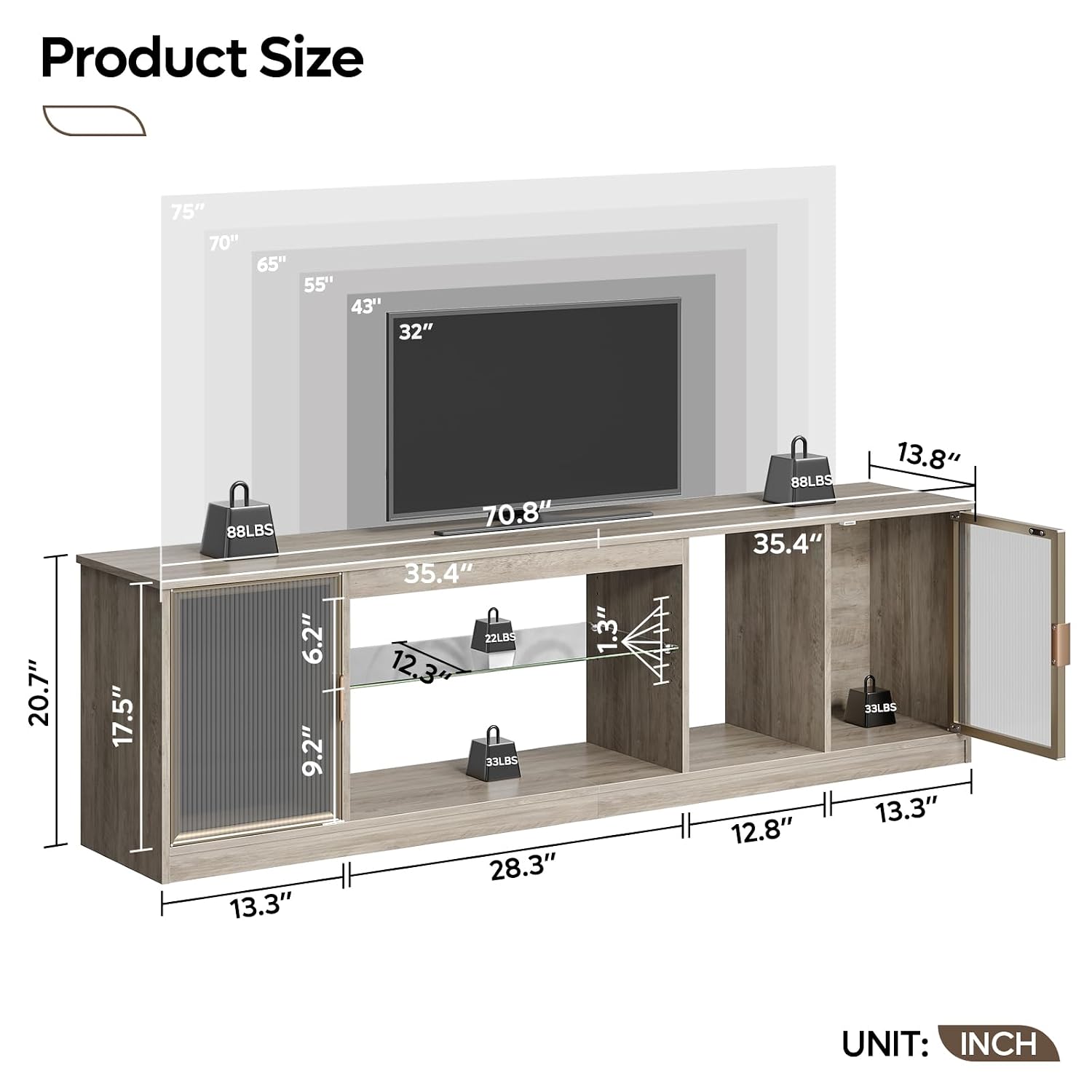 Gray 70 Inch TV Stand for 80 I - Gaming Console Entertainment Center ulasan dan harga