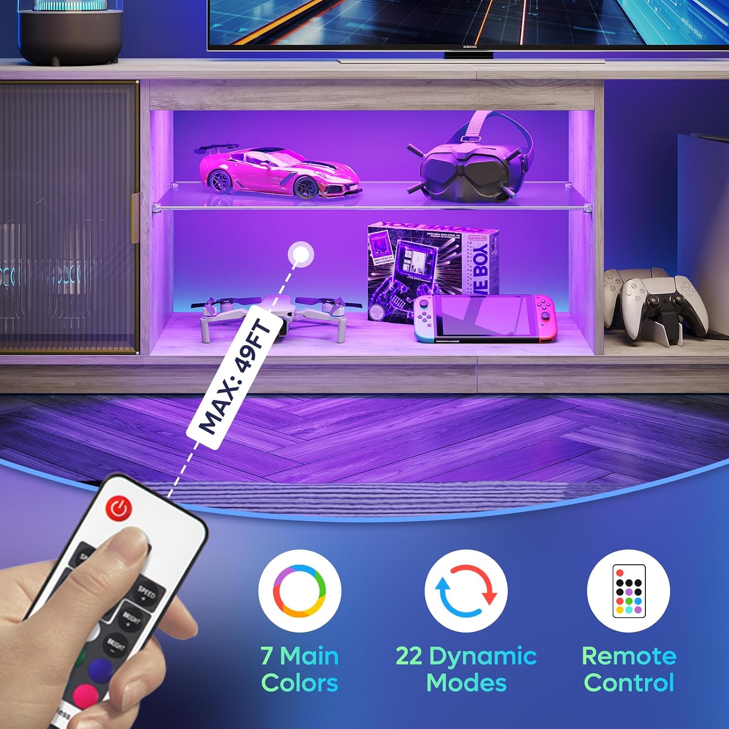 Gray 70 Inch TV Stand for 80 I - Gaming Console Entertainment Center ulasan dan harga