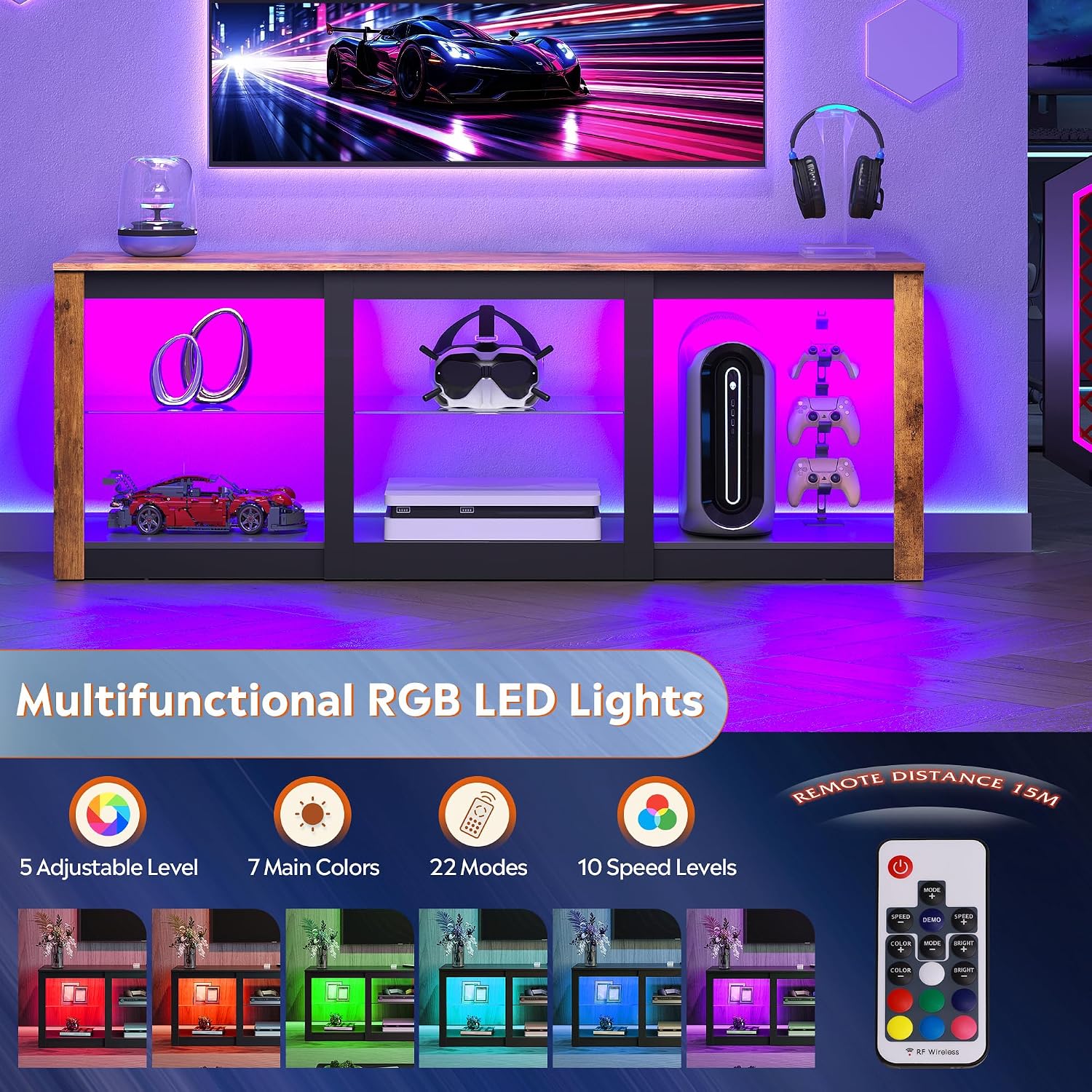 LED TV Stand Entertainment Cen - Gaming Console Entertainment Center ulasan dan harga